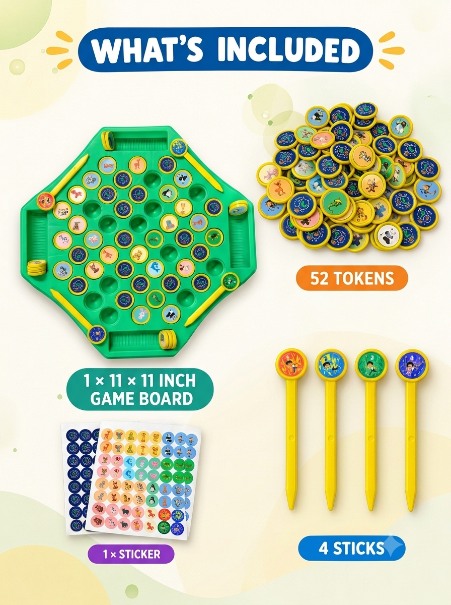 Flip & Match Animal Memory Game for Kids | Montessori Matching Board Game with 52 Animal Tokens, 4 Sticks & Stickers | Educational Brain Puzzle for Toddlers, Preschoolers & Kids | Fun Learning Toy