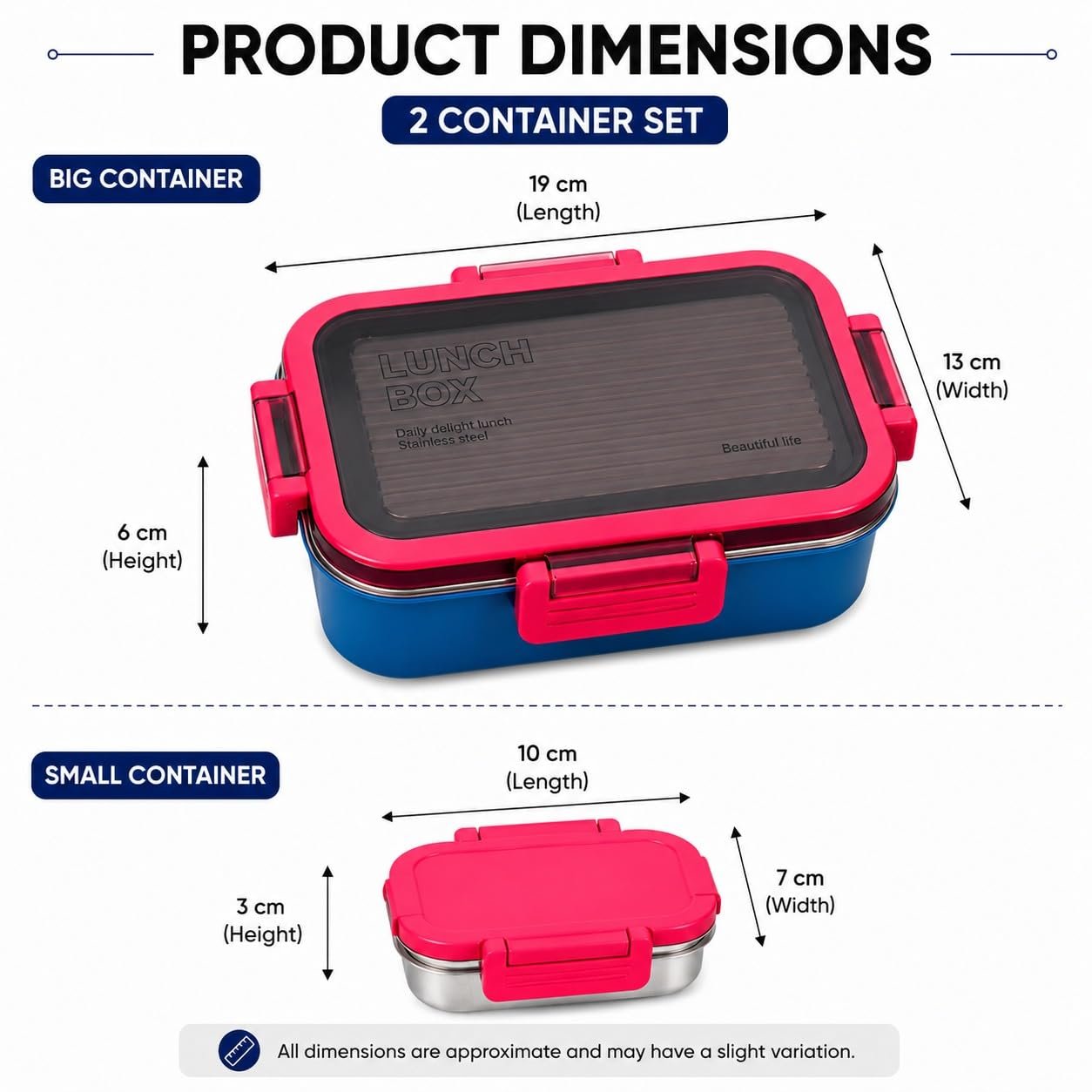 Stainless Steel Insulated Lunch Box with Secure Locking Lid & Carry Handle – Leak-Proof Food Container for School, Office, Travel & Picnic – 550 + 200 ml