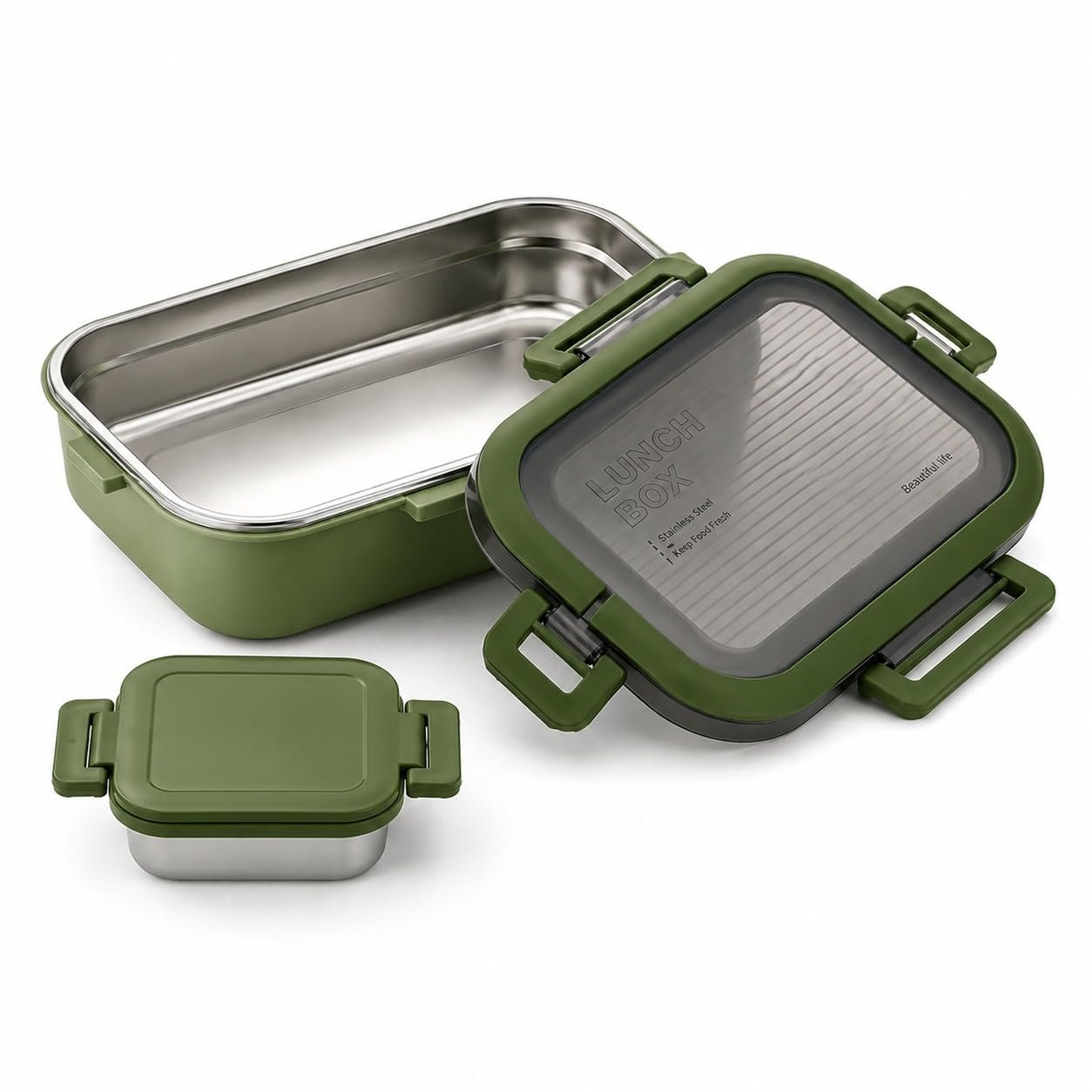 Stainless Steel Insulated Lunch Box with Secure Locking Lid & Carry Handle – Leak-Proof Food Container for School, Office, Travel & Picnic – 550 + 200 ml - Green